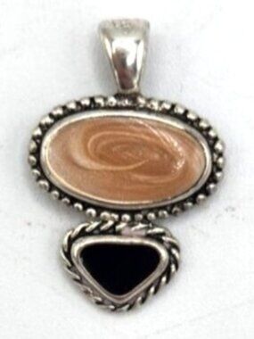 Oval Cream & Black Stone Enamel Pendant With Silver-Tone Rope Design